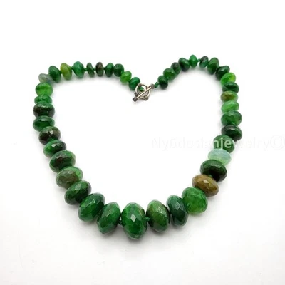 Green Agate Knotted Necklace 19.5" Graduated Faceted Beads Silver Toggle - Image 1 of 4