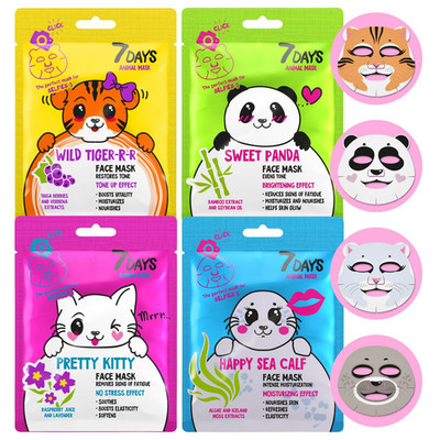 7Days Tuchmasken Gesicht Set Animal Mit Feuchtigkeitsspendend Und Anti-Falten-Wi