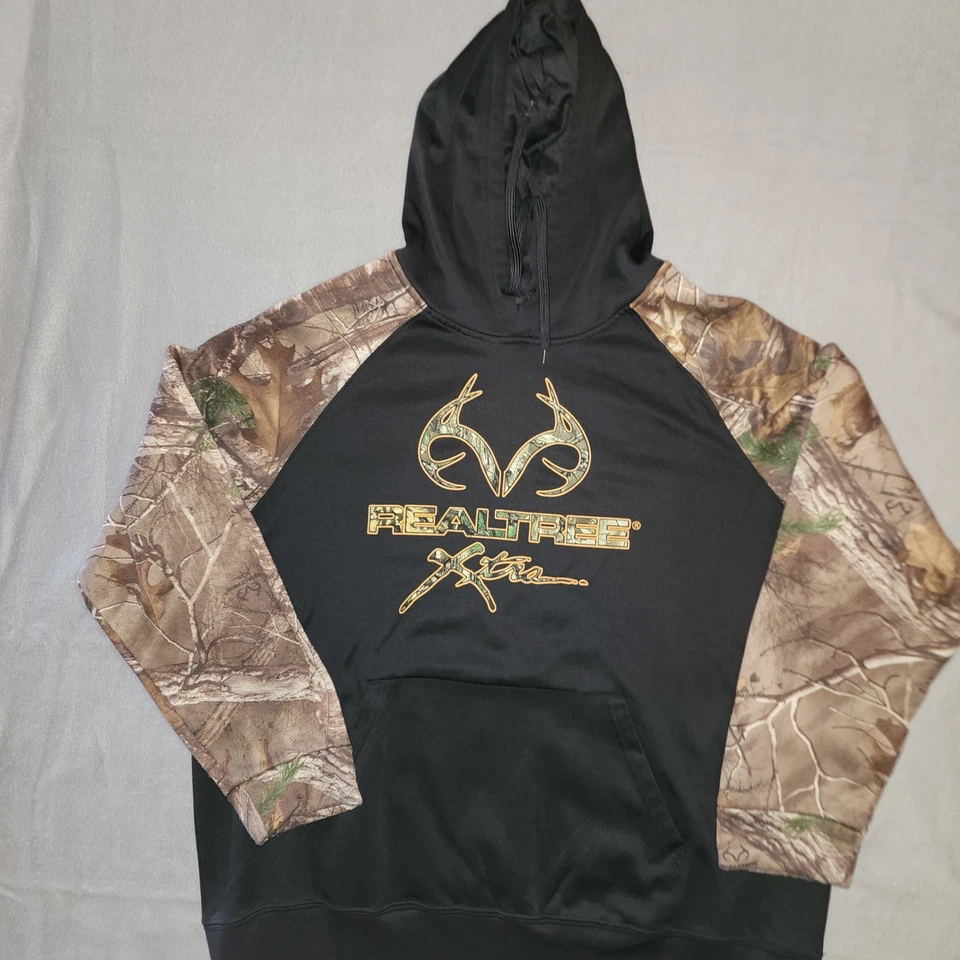 Realtree 连帽衫男式 XL 黑色/迷彩狩猎户外运动衫连帽  — 第 3/4 张图片