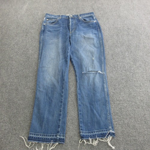 AMO Babe Dive Destroy Jeans Womens 30 Blue High Rise Straight Distressed Denim