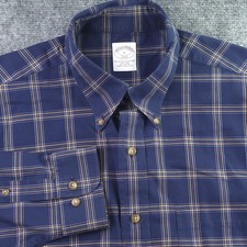 Brooks Brothers Shirt Large Non Iron Blue Plaid Long Sleeve Button Down