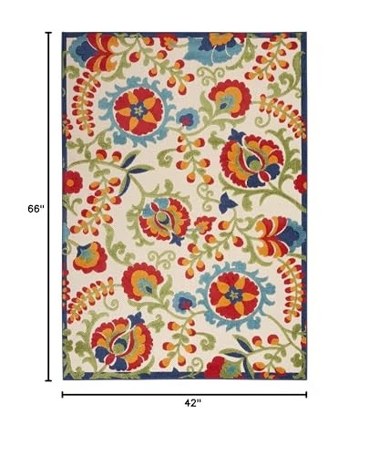 Multi Color Rectangular Outdoor Rug 36X56 Durable Polypropylene Floral Design - Image 2 of 4