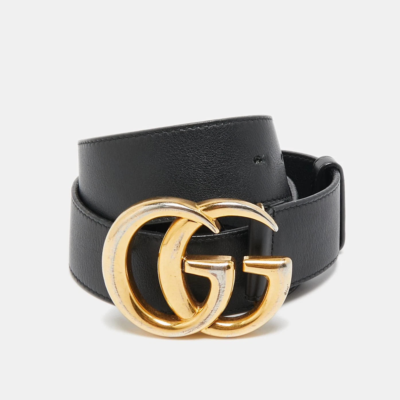 Ceinture Gucci cuir noir GG Marmont boucle 75 CM