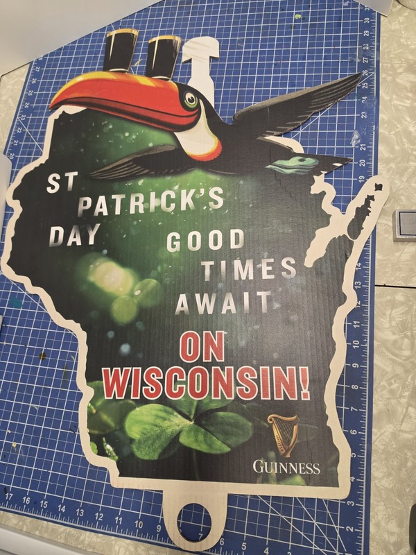 Guinness Beer St Patricks Day Wisconsin Cardboard Sign