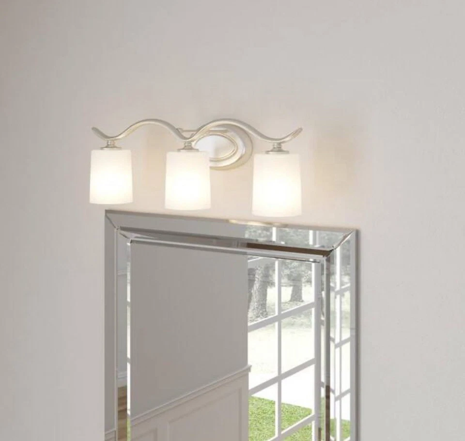 23-3/8 in. 3-Light Brushed Nickel Etched Glass Traditional Bath Vanity Light - Image 3 of 4