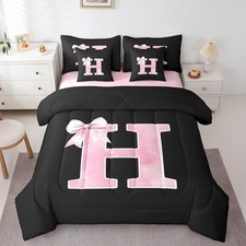 Erosebridal Kids Pink And Black Twin Size Bedding Set Teen Girl Monogrammed Bow