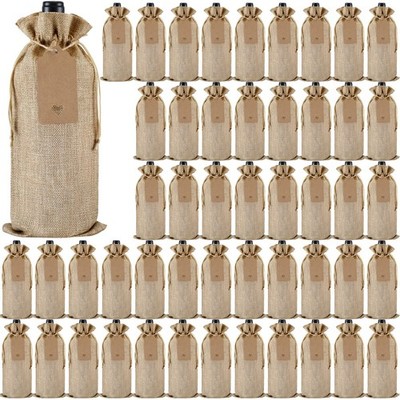 Windyun 50 Pcs Burlap Wine Bag Bulk Gift Bag with Drawstrings, Reusable Wine ...