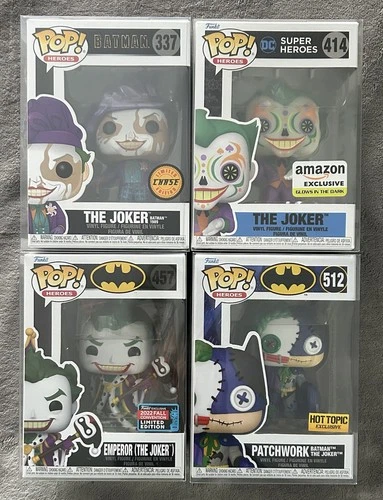 Funko Pop! DC Bundle - The Joker: 337 Chase, 414 GITD, 457 FallCon, 512 HT Excl.