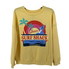 Disney Stitch Surf Shack Graphic Sweatshirt Yellow Crewneck Pullover Medium HI