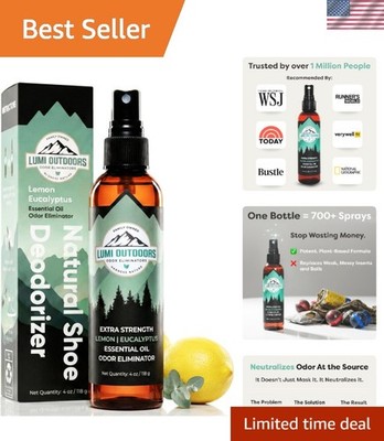 Extra Strength Natural Shoe Deodorizer Spray - 700+ Sprays, Lemon Eucalyptus