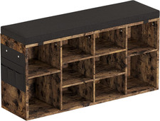 Rustic Shoe Storage Bench with Cushion 10 Cubbies for Entryway, 41