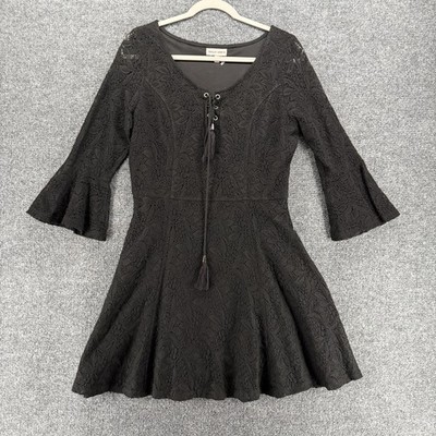 Womens Dress Size L Black Lace Floral Sleeveless Dark Coquette Fairycore Vamp