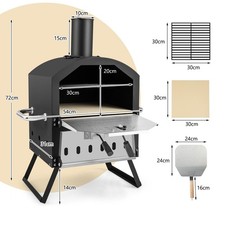 2-Tier Pizza Oven Outdoor Portable Mini Pizza Maker Wood Fired W/ Foldable Legs