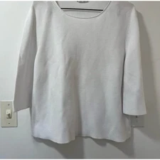 Hubert Gasser Italian Women’s 3/4 Sleeve Cotton Sweater - White - Size Large