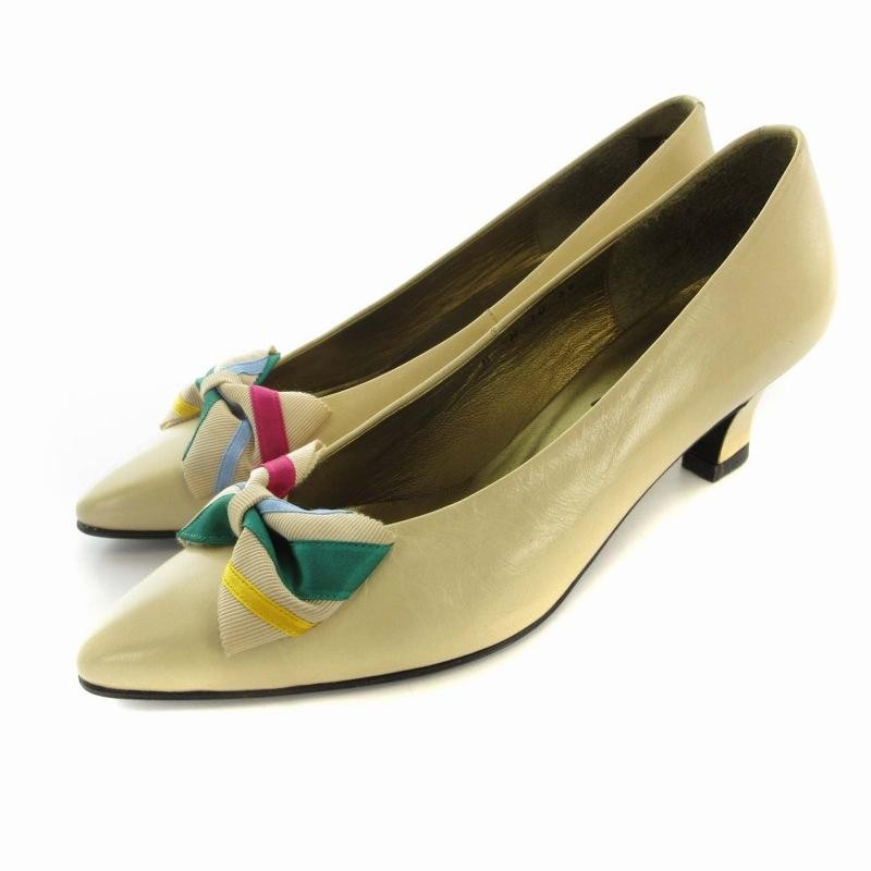 Saint Laurent decolte tacco EU36 US6 beige pelle punta mandorla fiocco 08696a