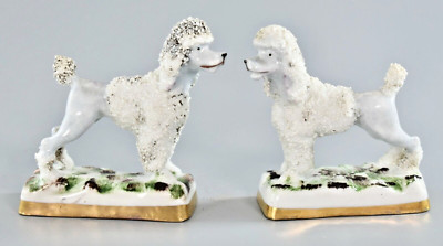 ANTIKE CHELSEA PORZELLAN EDME SAMSON STAFFORDSHIRE PUDEL HUND FIGUREN