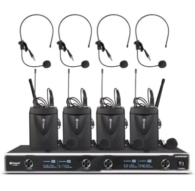 D Debra D-440 UHF 4-Kanal kabelloses Lavalier Headset Mikrofonsystem mit...