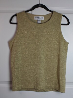 VTG 90s Bob Mackie Gold Metallic Glitter Slvls Pullover Top Scoop Neck Glam Med