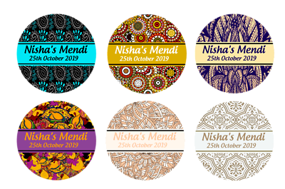 Personalised MEHNDI Henna Round Stickers Name LOGO Printed Wedding
