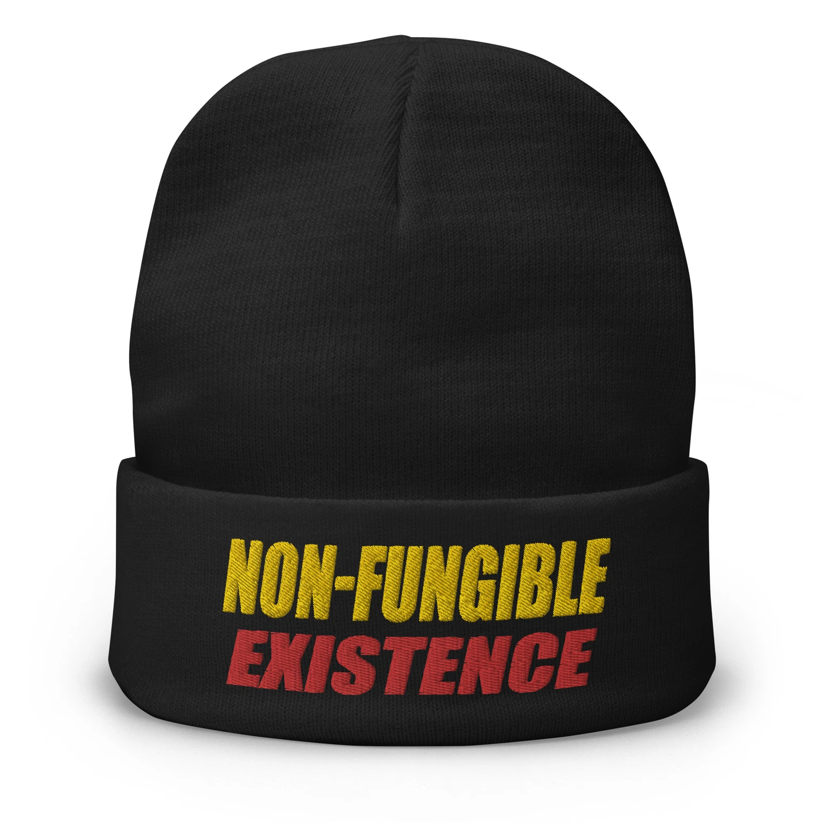 Non-Fungible Existence Crypto Bitcoin Embroidered Cuff Beanie Cap