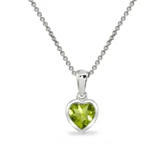 7mm Heart Peridot Bezel-Set Dainty Sterling Silver Pendant Necklace