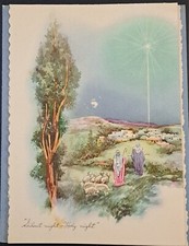 Christmas Card Vintage Silent Night Shepherds Star Bethlehem Tri-Fold Die Cut