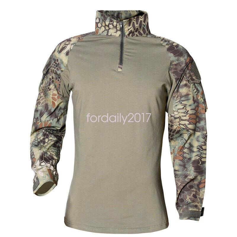 ESDY Men's Outdoor Camo Tactical Military Long-sleeved Camouflage Frog Shirt Top image 7