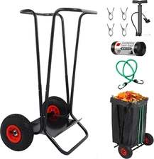Trash Bag Holder with Wheels, Heavy Duty Metal Garden Garbage Bag Support Frame