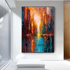 original Knife Handpainted Oil Painting On Canvas city Home Decoration wall #026