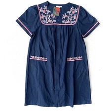 Go Softly Nwt Embroidered Floral Short Sleeve Snap Front Denim Patio Dress M