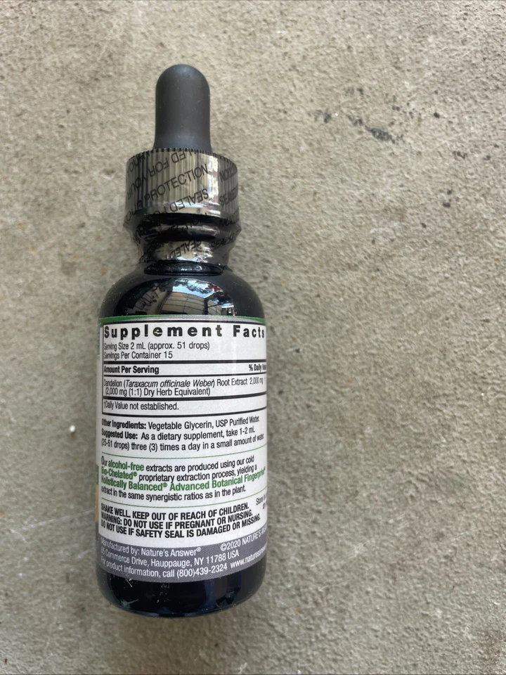 Nature s Answer 蒲公英不含酒精 2 000 毫克 1 液量盎司 30 毫升无酒精, — 第 2/3 张图片