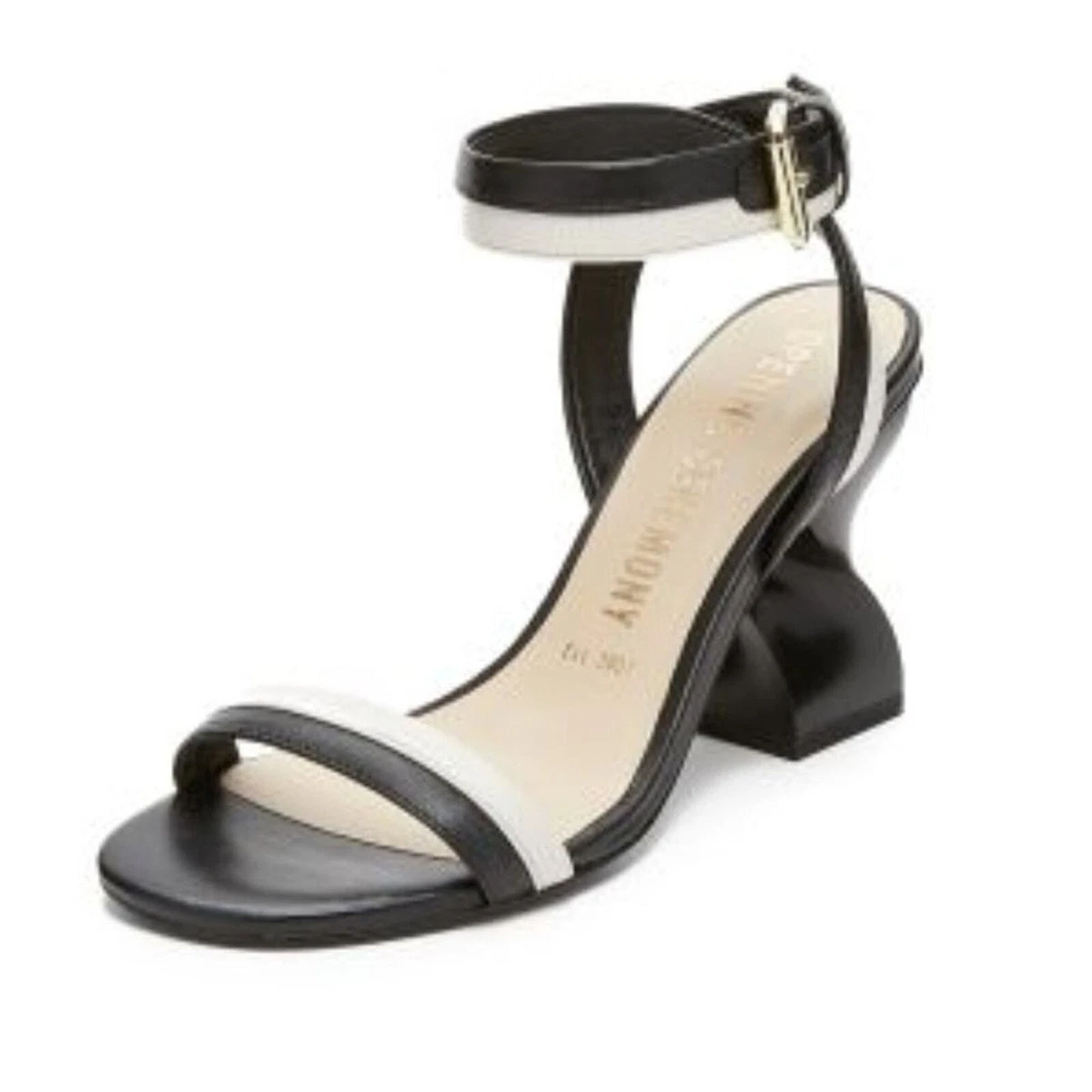 Opening Ceremony Twist Heel Black and White Leather Sandal 
