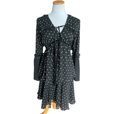 NWT Womens ASOS Lost Ink Black Quatrefoil Print Black Mixed Media Dress - Sz XS