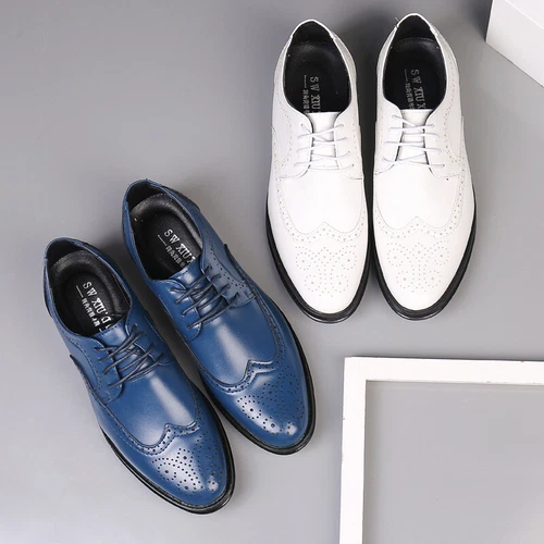 Men's Brogue Pointed Lace Up Oxfords Formal Business Dress Wedding Leather Shoes - Picture 7 of 28