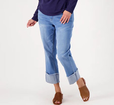 NWT Susan Graver Regular Stretch Denim Girlfriend Jean w Cuff - Medium Wash - 4