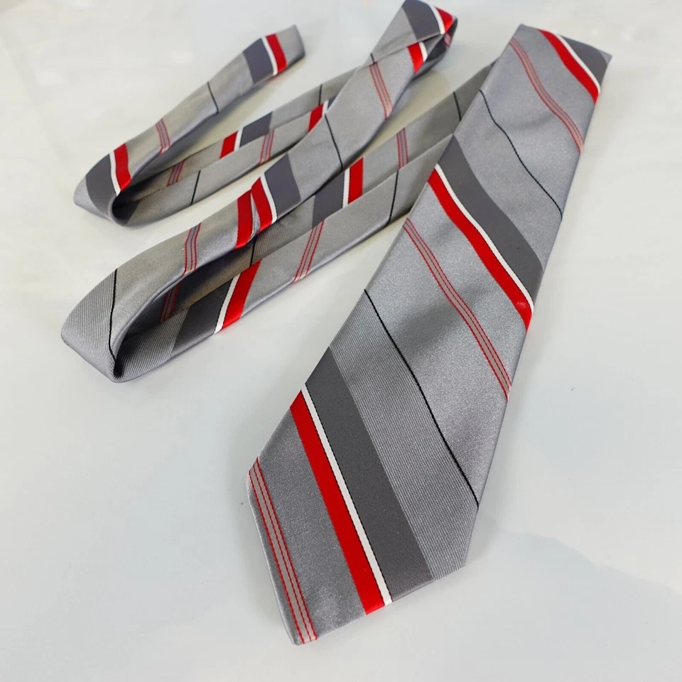 Corbata para el cuello SEARS para hombre plateada roja a rayas traje liso simple brillante audaz SKINNY Foto 4 de 4