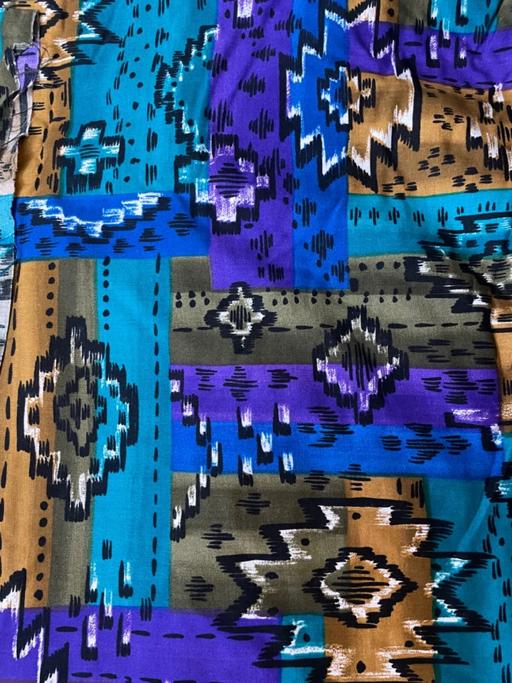 Fabric Lot 6 yds 18 Ins 58 W Aztec Purple Blue Brown Challis Print Apparel - Image 2 of 4