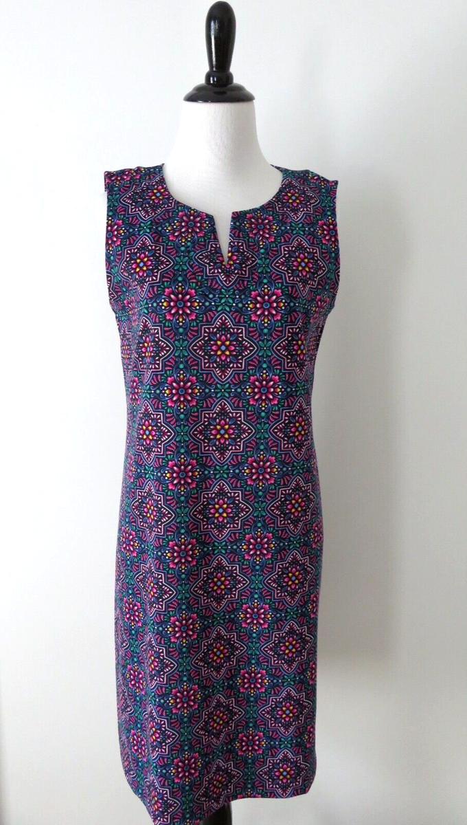 talbots knit dresses Medium Petite Sleeveless Dress Multicolor Mosaic Tile Print YGroup_AM-PJ-10070