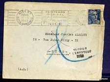 Marcophilie enveloppe "NICE PRINTEMPS MUSICAL" 1953 Gandon 15 F Outremer FA35