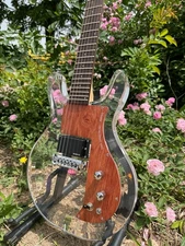 6 String Acrylic Electric Bass Guitar Maple neck transparent Solid body