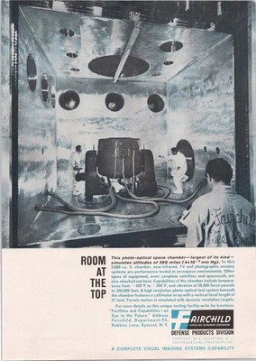 Fairchild Space Chamber Vintage Magazine Print Ad 1960s B&W Aerospace Tech
