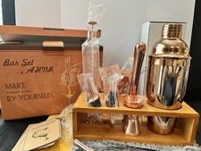 AHNR - Bartender Kit 15 Piece Cocktail Bar Tool Set with Bamboo New