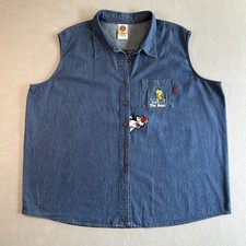 Vintage Looney Tunes Women's Denim Vest Size 4X Tweety Bird Sylvester 1990s