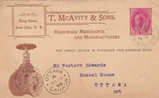 Canada Montreal & St John MC 1c QC Leaves Advertising PSC to Ottawa