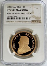 2008 GOLD SOUTH AFRICA 1 OZ KRUGERRAND NGC PROOF 69 ULTRA CAMEO