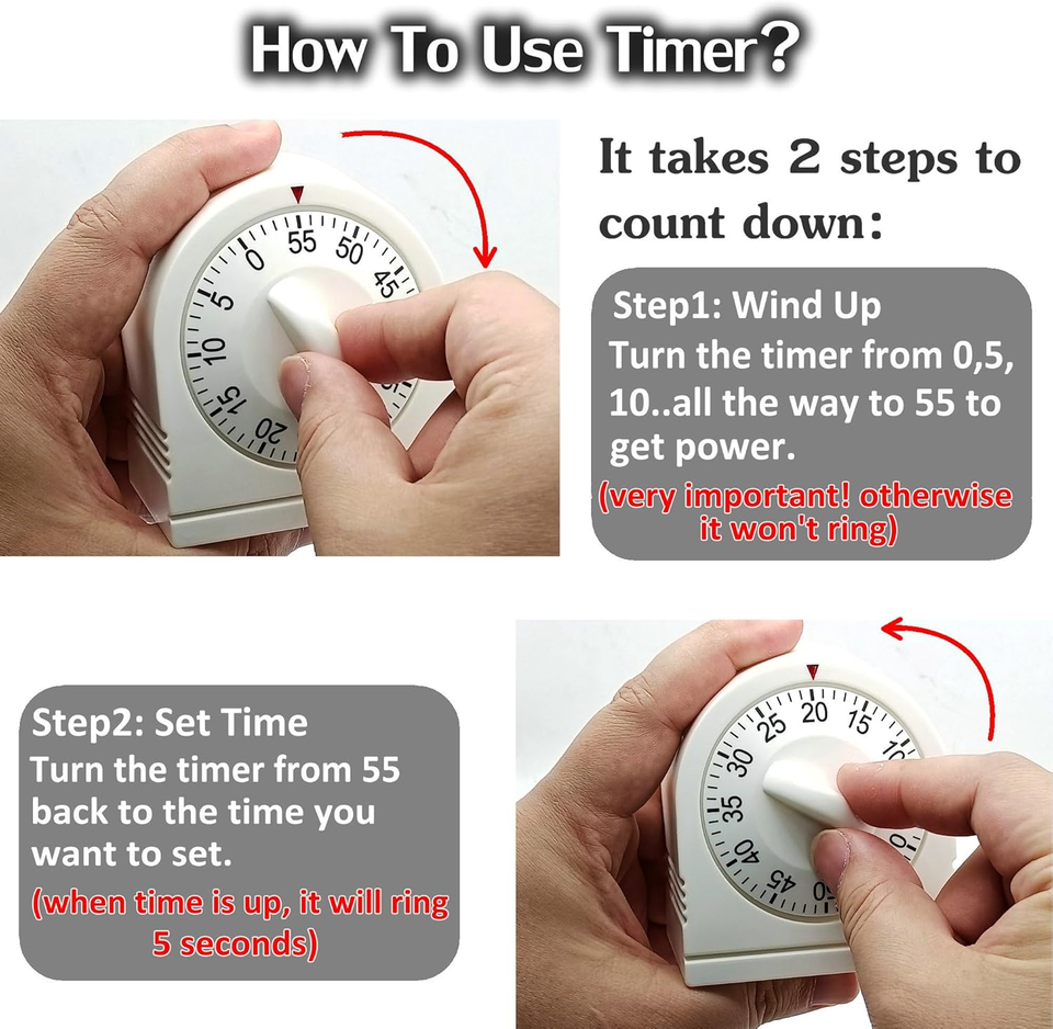 60 Minute Wind Up Mechanical Timer with Loud Alarm Manual Countdown ...
