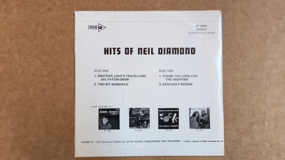 NEIL DIAMOND - HITS OF NEIL DIAMOND -  P/S EP near mint - Image 2 of 2
