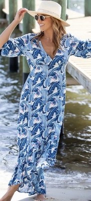 NWT  Walker & Wade Saline Dress Long / Cobalt Tropical, Size M