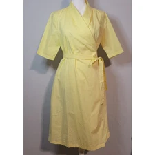 FRNCH cotton short sleeve wrap dress size M yellow, pockets, retro, classic
