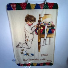 Norman Rockwell Now I Lay Me Down to Sleep Fleece Lap Blanket Quilt Trim